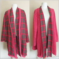 Red midi check coat reversible