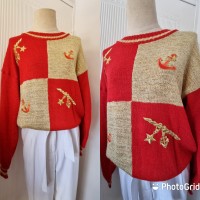 Red and gold vintage knit
